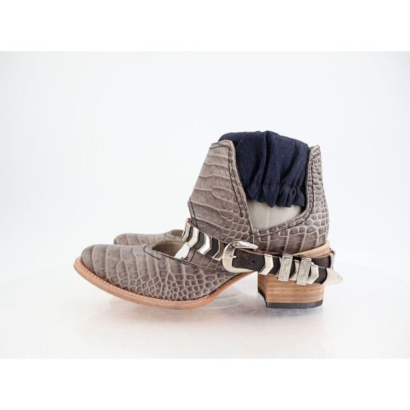 Freebird By Steven Blade Boot Womens 9 Stone Gray Croc Block Heel Slip On NEW - Picture 3 of 11